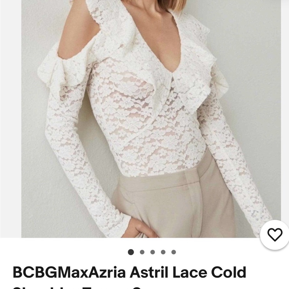 BCBGMaxAzria Cream Lace Cold Shoulder Blouse